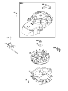 Flywheel, Ignition, And Starter Group Diagram and Parts List for 125P02-0068-H5 100000 - 19Z999 Briggs and Stratton Engine